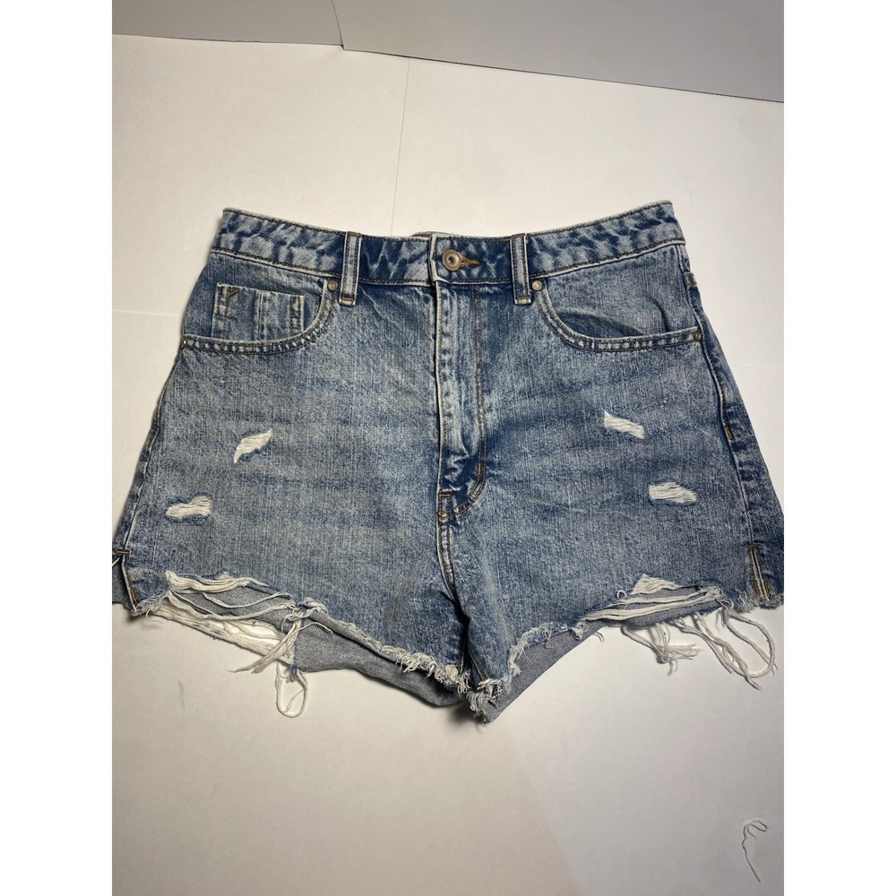 Zara Jean Shorts Size 6 High Rise Distressed Denim Blue Women Medium Wash